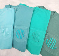 Christmas In July - Embroidered Monogram Pocket Tee