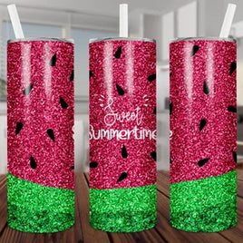 sweet summertime glitter watermelon tumbler