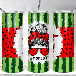 Watermelon messy bun tumbler