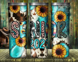 senior teal cow print sunflower tumbler