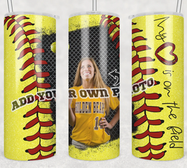 Custom my heart baseball/softball photo tumbler